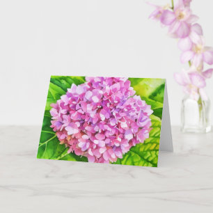 Pink Hydrangea Flower Blooming Watercolor Style Card