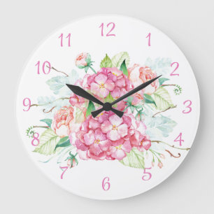 Pink Hydrangea Flower Watercolor Wall Clock