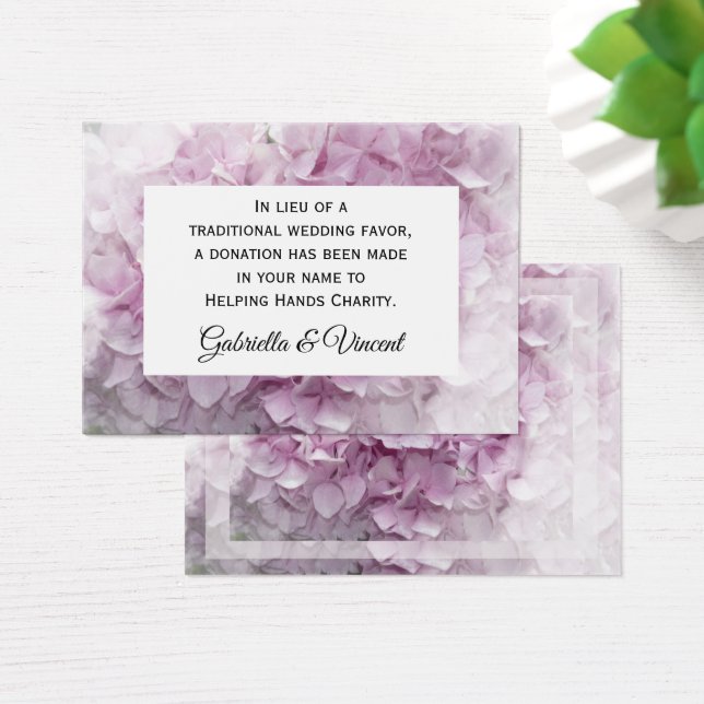 Pink Hydrangea Flower Wedding Charity Favour Card (Desk)