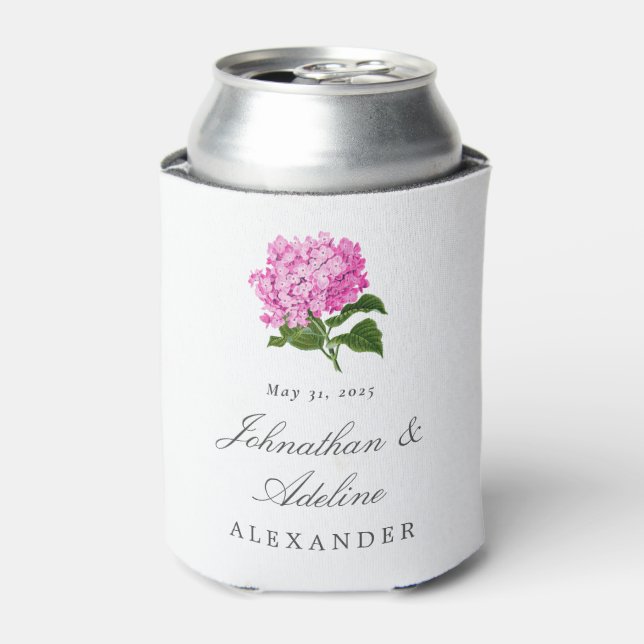 Pink Hydrangea Flower Wedding Favour Can Cooler (Can Front)