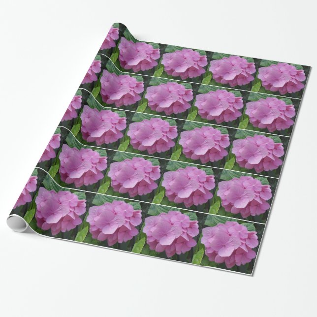 Pink Hydrangea Flower Wrapping Paper (Unrolled)