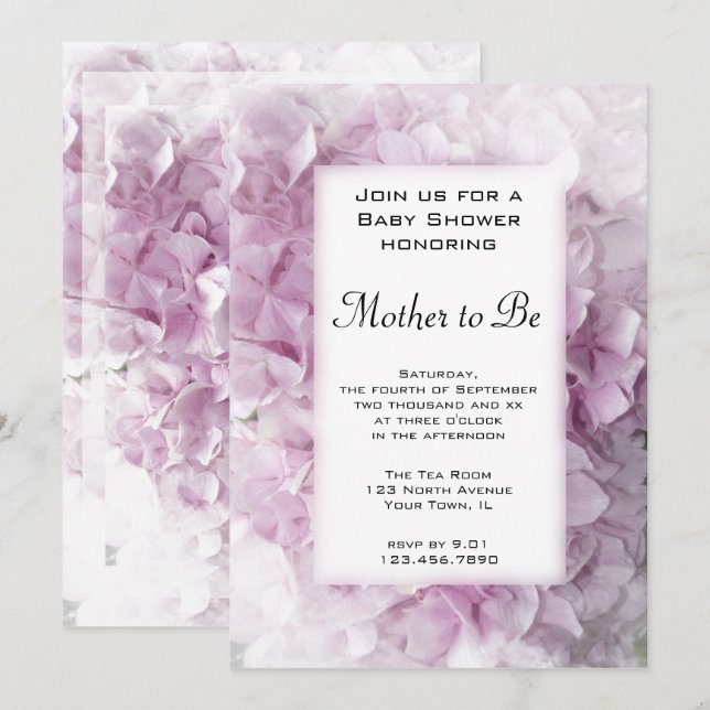 Pink Hydrangea Flowers Baby Shower Invitation (Front/Back)