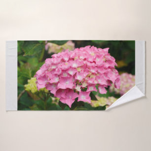 Pink hydrangea flowers bath towel