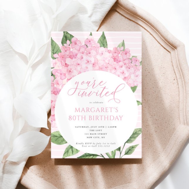 Pink Hydrangea Flowers Circle Frame Birthday Party Invitation (Creator Uploaded)