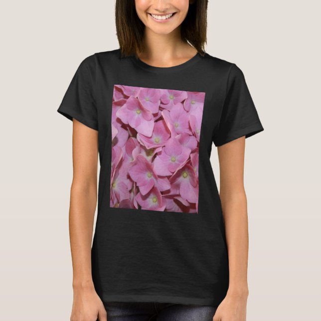 Pink Hydrangea Flowers Close Up Photograph T-Shirt (Front)
