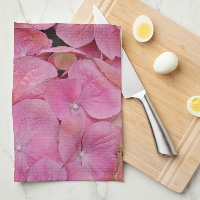 Pink Hydrangea Flowers Kitchen Towel (Quarter Fold)