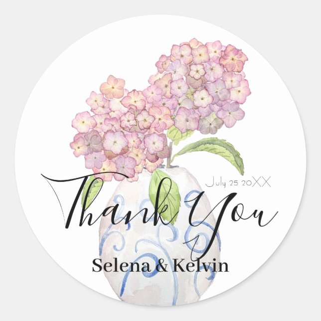 pink hydrangea  flowers round sticker  (Front)
