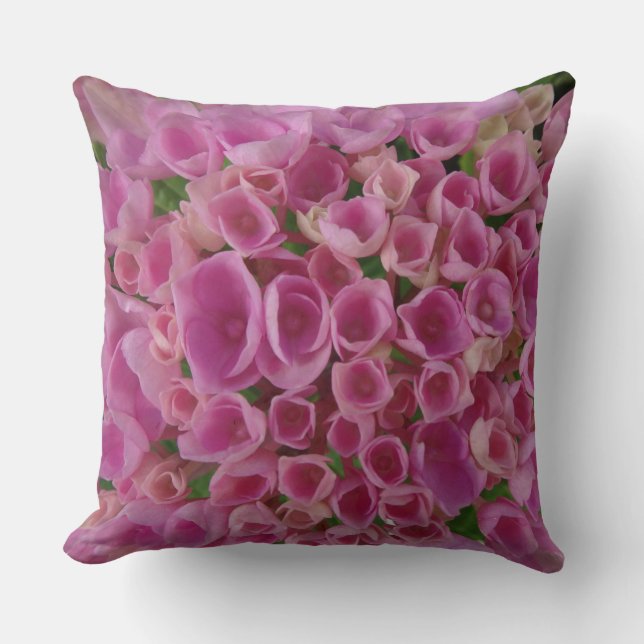 Pink Hydrangea Flowers Throw Pillow (Front)