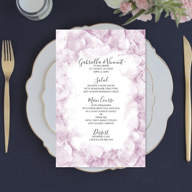 Pink Hydrangea Flowers Watercolor Wedding Menu (Creator Uploaded)
