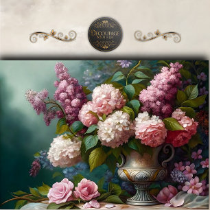 Pink Hydrangea Garden Bouquet Decoupage Tissue Paper