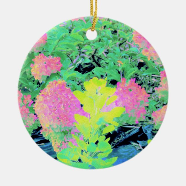 Pink Hydrangea Garden with Yellow Foliage Ceramic Tree Decoration (Front)