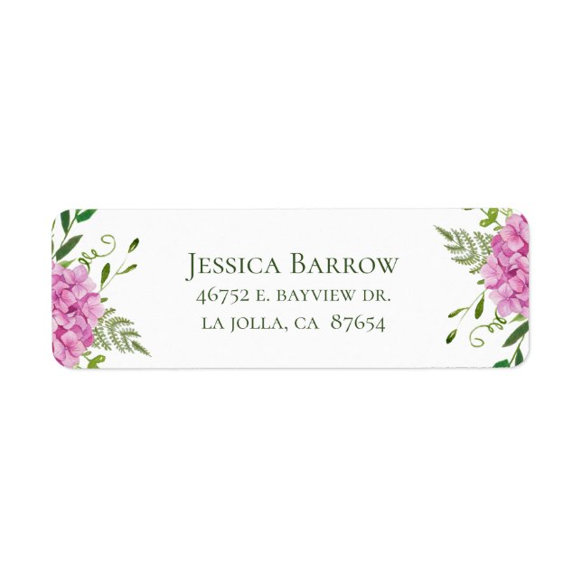 Pink Hydrangea Girl Baby Shower Return Address (Front)
