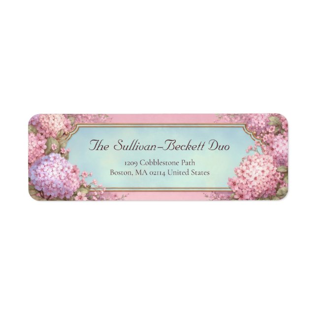 Pink Hydrangea Gold Filigree Sky Blue (Front)