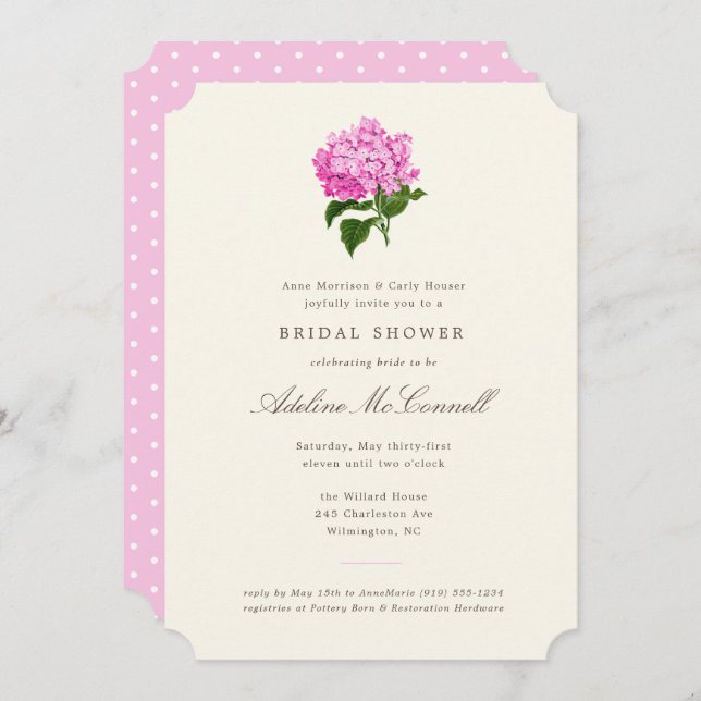 Pink Hydrangea Grandmillennial Bridal Shower Invitation (Front/Back)