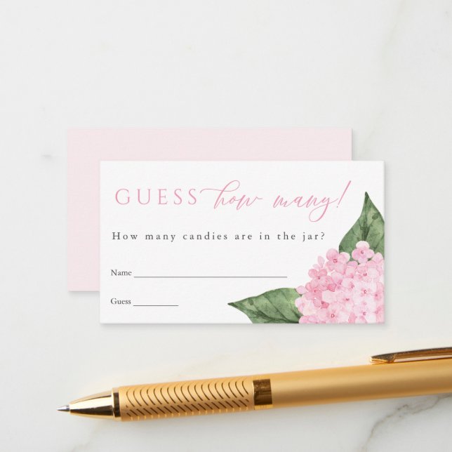 Pink Hydrangea Guess How Many Shower Game Card (Front/Back In Situ)