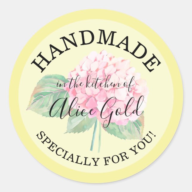 Pink Hydrangea HANDMADE for You | Canning Gifts Classic Round Sticker (Front)