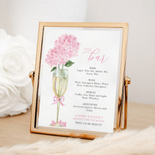Pink Hydrangea in Gold Glass Bar Menu Poster