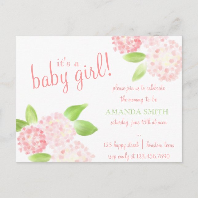 Pink Hydrangea Invitation (Front)