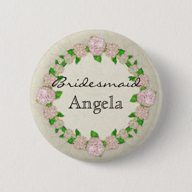 Pink Hydrangea Lace Floral Formal Bridesmaid Badge (Front)