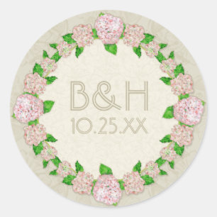 Pink Hydrangea Lace Floral Formal Elegant Weddings Classic Round Sticker