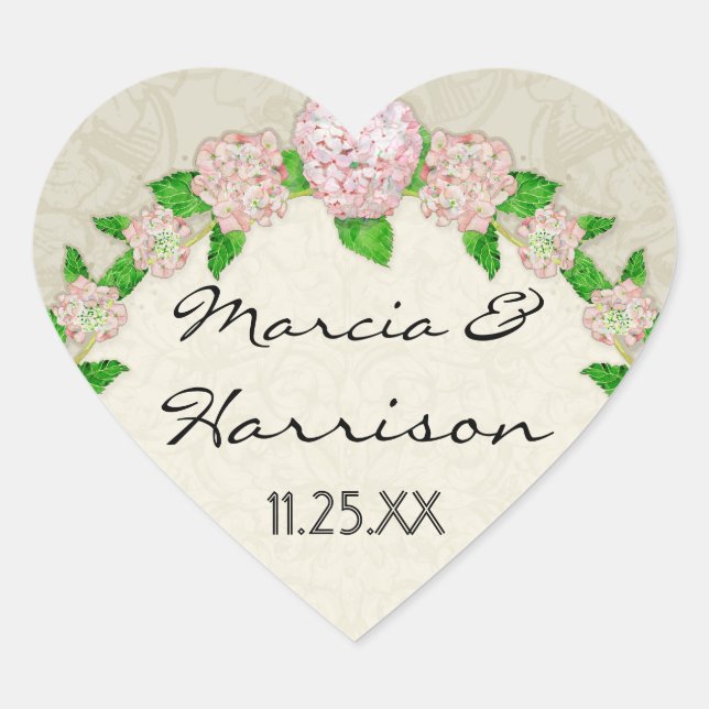 Pink Hydrangea Lace Floral Formal Elegant Weddings Heart Sticker (Front)