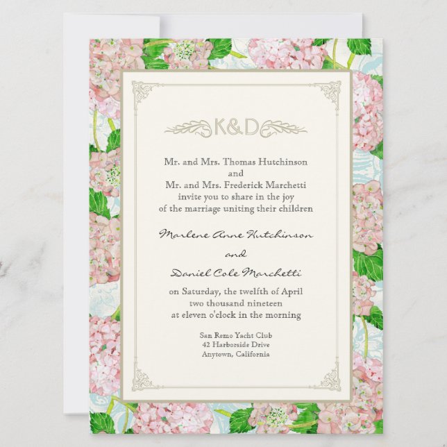 Pink Hydrangea Lace Floral Formal Elegant Weddings Invitation (Front)