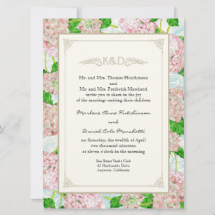 Pink Hydrangea Lace Floral Formal Elegant Weddings Invitation
