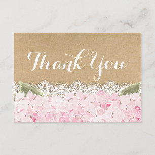 Pink Hydrangea Lace Modern Rustic Thank You Card