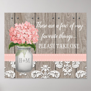 Pink Hydrangea Mason Jar Please Take One Favour Poster