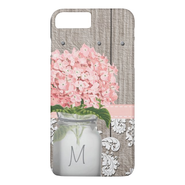 Pink Hydrangea Monogram Mason Jar Case-Mate iPhone Case (Back)