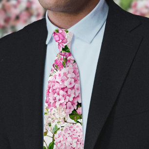Pink hydrangea neck tie