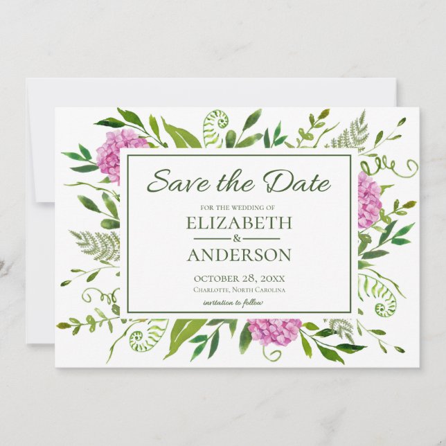Pink Hydrangea Photo Wedding Save The Date (Front)