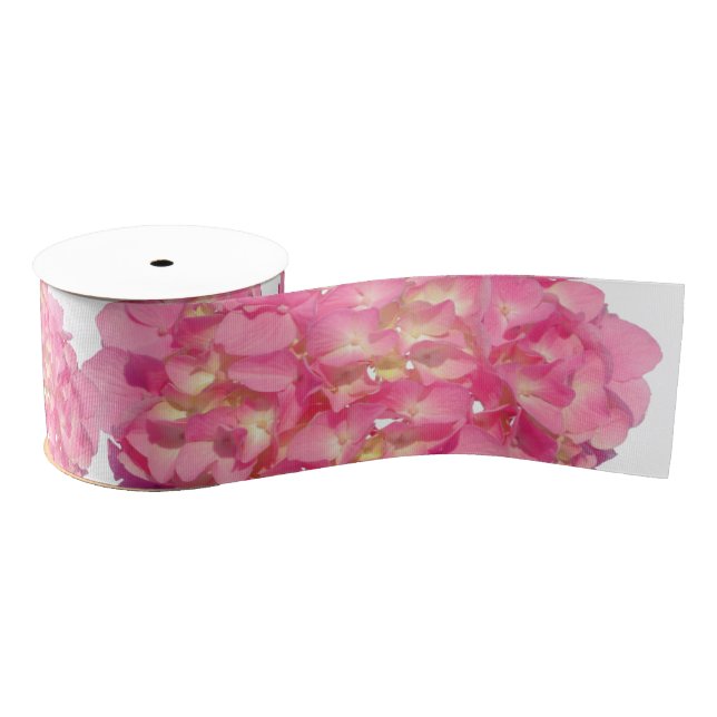 Pink hydrangea pink floral pink flower grosgrain ribbon (Spool)