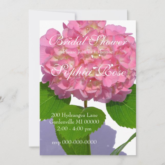 Pink hydrangea pink floral pink flower invitation (Front)