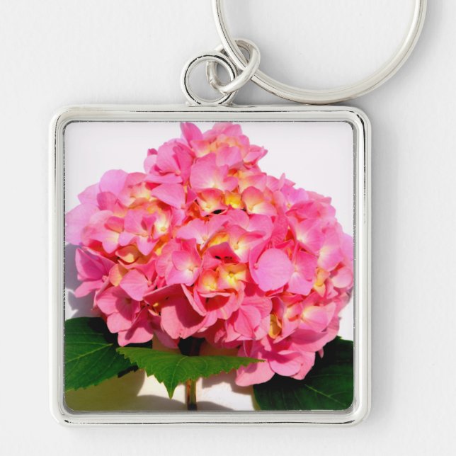Pink hydrangea pink floral pink flower key ring (Front)