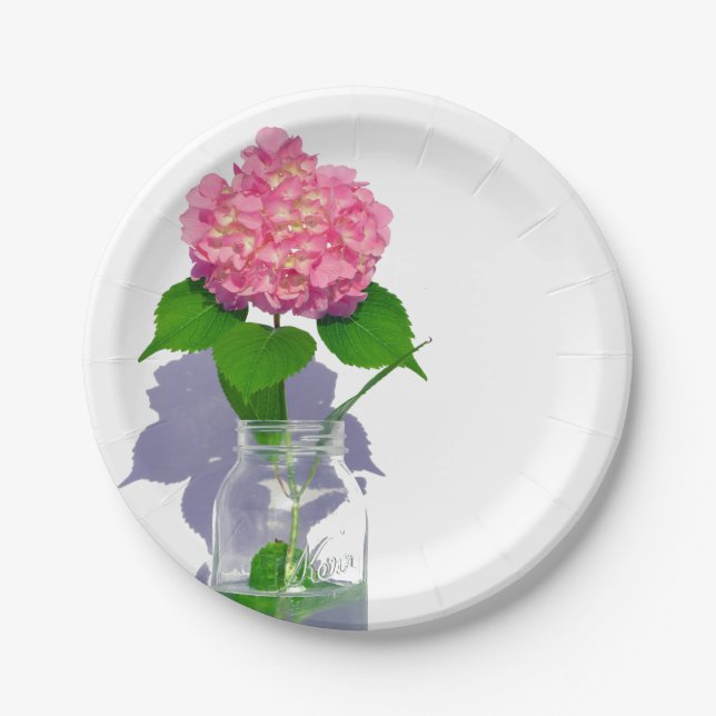 Pink hydrangea pink floral pink flower paper plate (Front)