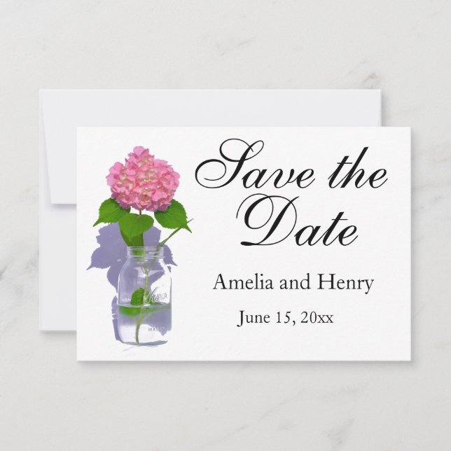 Pink hydrangea pink floral pink flower save the date (Front)