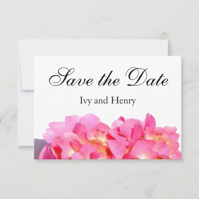 Pink hydrangea pink floral pink flower save the date (Front)