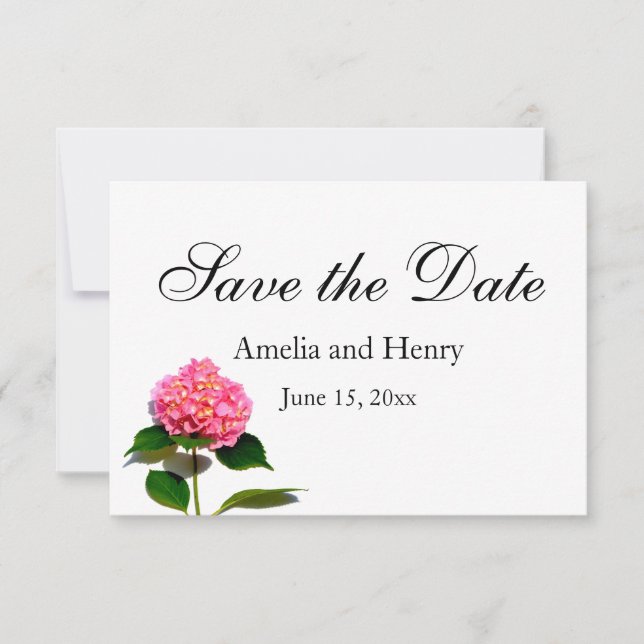 Pink hydrangea pink floral pink flower save the date (Front)