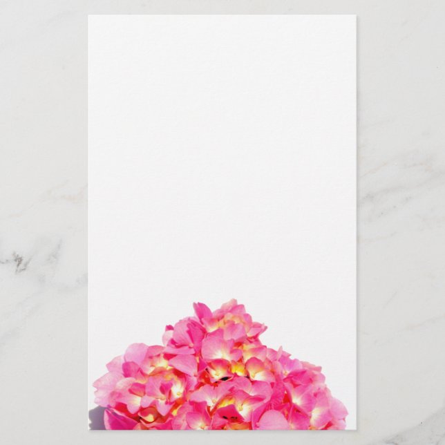 Pink hydrangea pink floral pink flower stationery (Front)