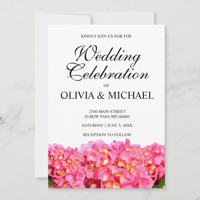 Pink Hydrangea pink floral pink flower Wedding  Invitation (Front)