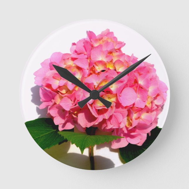 Pink Hydrangea pink flower pink floral Round Clock (Front)