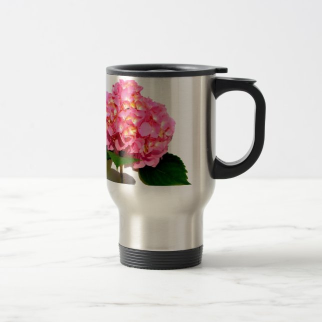 Pink hydrangea pink flower pink floral travel mug (Right)