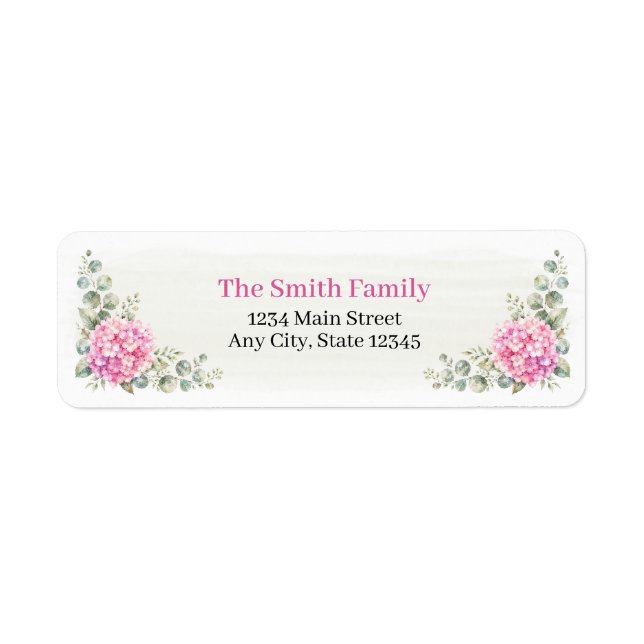Pink Hydrangea Return Address Labels (Front)