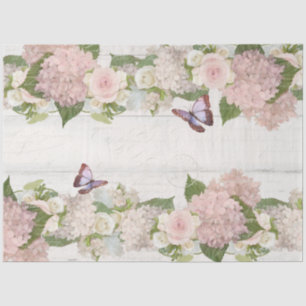 Pink Hydrangea Rose Butterfly Flower Floral Script Tissue Paper