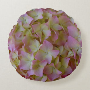Pink Hydrangea Round Throw Pillow