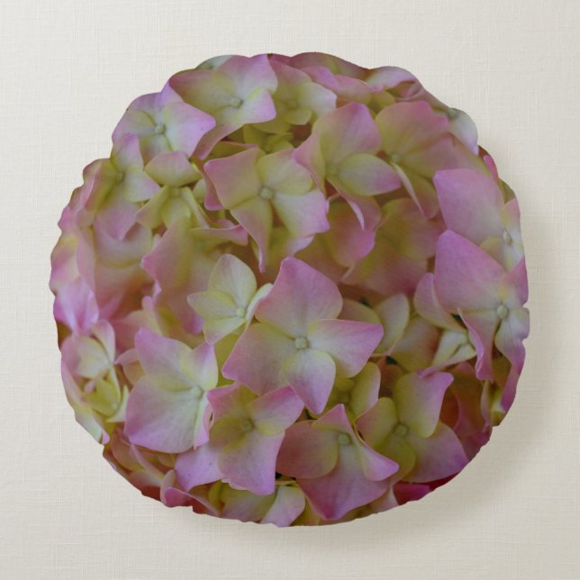Pink Hydrangea Round Throw Pillow (Front)