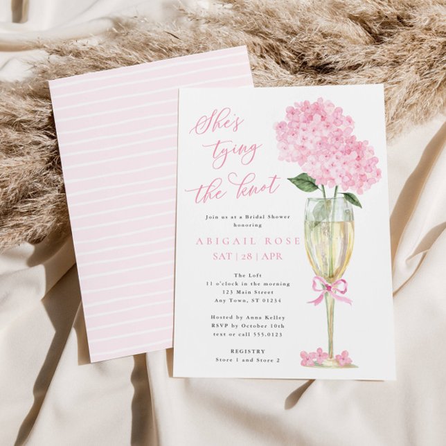 Pink Hydrangea She's Tying the Knot Bridal Shower Invitation (Creator Uploaded)