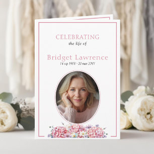 Pink hydrangea summer flowers funeral folded programme