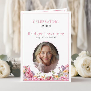 Pink hydrangea summer flowers funeral folded programme